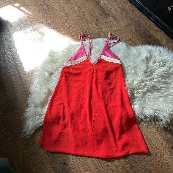 LULU’S Bright On Coral Orange Color Block Swing Dress - Picture 2 of 3